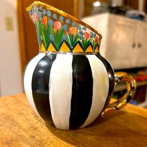 Mackenzie Childs 1991 Hand Painted  Circus Tulip Glass Pitcher